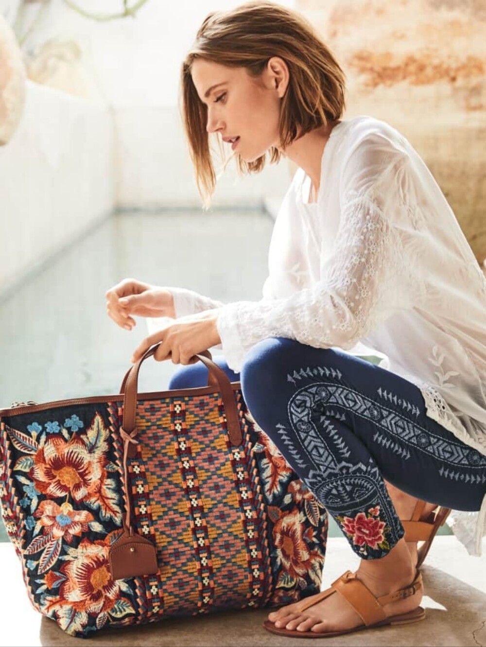 Johnny Was "Caila" Overnight Tote Weekender Travel Bag Floral Embroidered NWOT